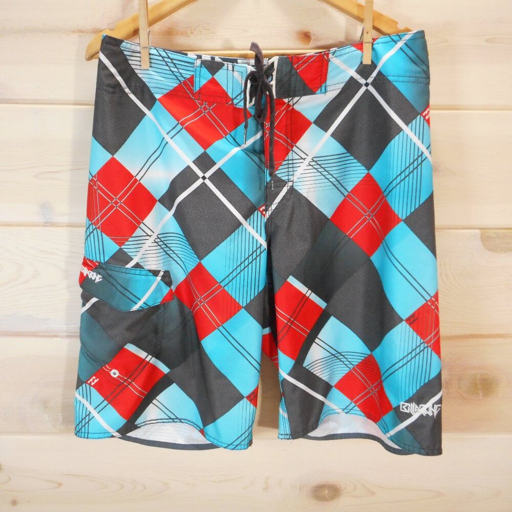 Billabong Men's size 33 Swim Surf Board Shorts Cargo Pocket [No Liner] Plaid